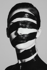 Poster - Black and White Artistic Portrait with Bold Brushstrokes and Minimalist Contrast