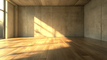 Wall Mural - Interior of empty room with concrete wall and wooden floor