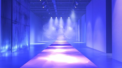 Poster - Runway, stage, spotlights, blue, purple, fashion show, modern.