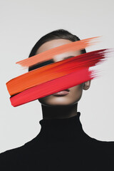 Poster - Abstract Portrait with Bold Red and Orange Brushstrokes on Neutral Background