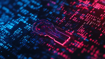 Poster - Key on a digital background with binary code, digital security and data protection concept