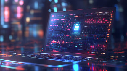 Leinwandbilder - Laptop with security concept on screen