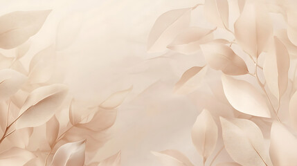 Poster - Leaves background in aesthetic minimalism style, soft pastel, neutral colors and beige elements for social media, elegant premium design with minimal style, touch of sophistication to any project