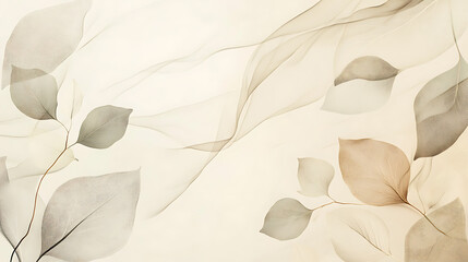 Aufkleber - Leaves background in aesthetic minimalism style, soft pastel, neutral colors and beige elements for social media, elegant premium design with minimal style, touch of sophistication to any project