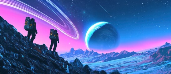 Astronauts Hike Alien Planet, Ringscape