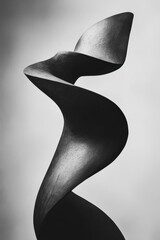 Poster - Monochrome Abstract Sculpture with Flowing Curves and Metallic Texture