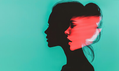 Poster - Double Exposure Silhouette with Vibrant Teal and Red Color Contrast