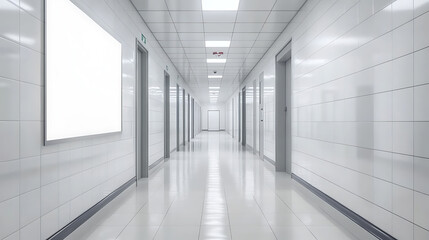 Poster - modern office corridor interior with blank poster on the wall, mock up