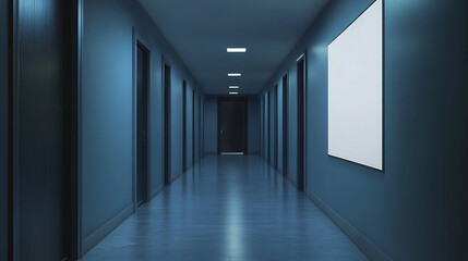 Poster - modern office corridor interior with blank poster on the wall, mock up