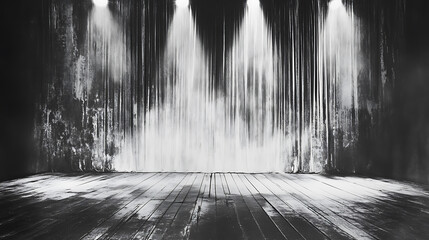 Aufkleber - Movie or theater curtain with spotlights and wooden floor