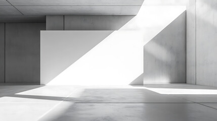 Fototapete - Perspective view of blank white wall in a modern sunny loft interior with concrete floor, mockup background
