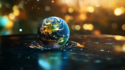Poster - Realistic illustration of planet earth globe in water drop