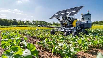 Aufkleber - Solar powered agricultural robot industriously operating in the field, this represents the intersection of sustainability, technology, and agriculture