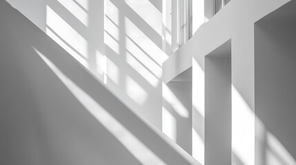 Fototapete - Suspended posters casting soft shadows in a bright white gallery, art exhibition