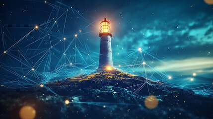 Aufkleber - Towering lighthouse in a futuristic, digital world, evolving technology and the potential for progress, a guide, inspiring innovation and leadership towards a brighter future