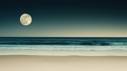 Poster - **A tranquil moonlit beach gradient with creamy beige transitioning to soft oceanic blue and ending with deep twilight dark navy. 32k