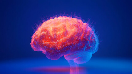 Poster - Vividly illuminated brain symbolizing advanced ai and neural networks on a blue backdrop, cognitive science concept