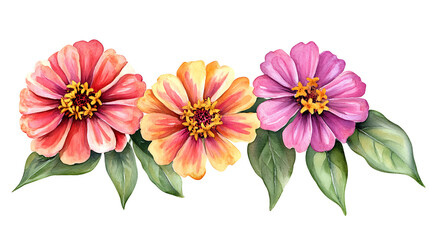 Poster - Watercolor of zinnia clipart in bold and vibrant colors, flowers frame, botanical border, an illustration for printing design, textile, scrapbooking, isolated on white background