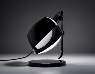 A glossy black surface with product reflections.
