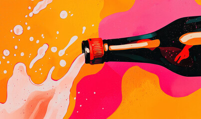 Poster - Vibrant Splash of Colors in Abstract Beverage Illustration with Orange and Pink Tones