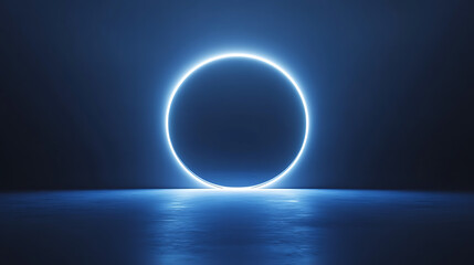 Leinwandbilder - 3d render, abstract minimalist blue geometric background, bright light, round shape glowing in the dark