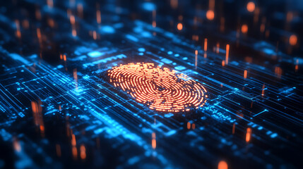 Leinwandbilder - A fingerprint scan provides security access with biometric identification, business technology safety internet concept