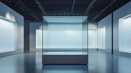 Aufkleber - An empty glass showcase for the exhibition, museum glass box isolated advertising or business design boutique, exhibition hall