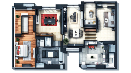 Poster - Architectural plan: architectural plan of a modern residential building, which includes the internal arrangement of rooms, placement of furniture and equipment on a technological base
