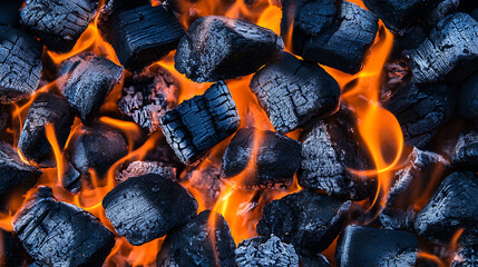 Poster - Charcoal for barbecue background with flames