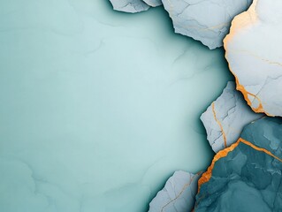 Poster - Captivating Marble Backdrop with Shimmering Golden Veins in Muted Blue and Gray Hues A Luxurious and Refined Visual Style for High End Applications and Displays