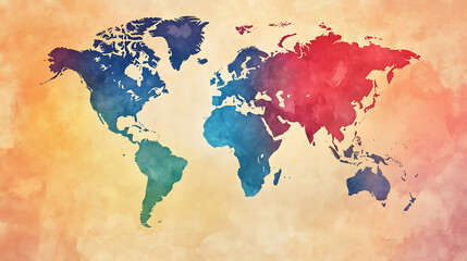 Poster - Colorful world map in watercolor style