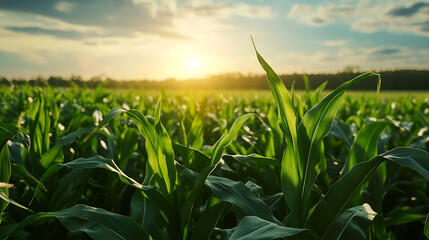 Aufkleber - Corn field close up, green maize corn field plantation in summer agricultural season