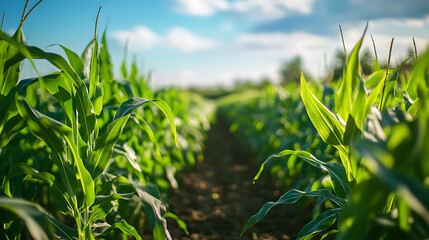 Aufkleber - Corn field close up, green maize corn field plantation in summer agricultural season
