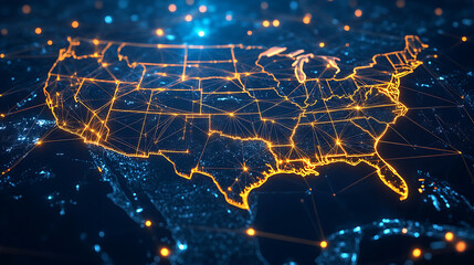 Aufkleber - Digital map of the usa with glowing connections, symbolizing networking, communication, and technology