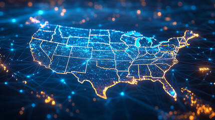Aufkleber - Digital map of the usa with glowing connections, symbolizing networking, communication, and technology