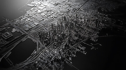 Poster - Dubai city map, monochrome images in subtle chiaroscuro style