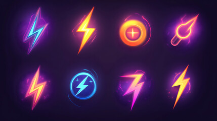 Poster - Electric expressions: lightning icon set and power symbol