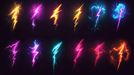 Poster - Electric expressions: lightning icon set and power symbol