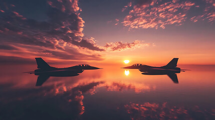 Poster - Fighter jets in the sky at sunset