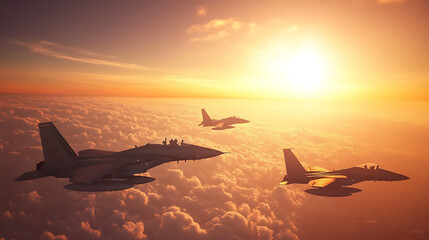 Poster - Fighter jets in the sky at sunset