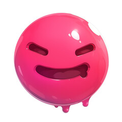 Poster - Glossy pink emoji with angry expression and dripping effect, isolated on transparency background