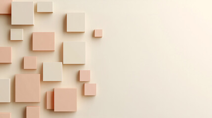 Poster - A 2D flat design featuring pastel-colored rectangles arranged on a simple backdrop, perfect for a wallpaper or presentation banner frame.

