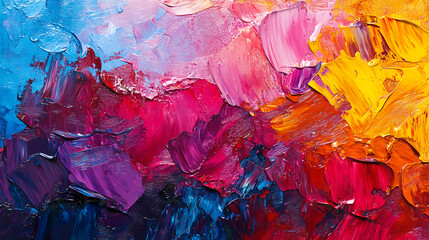 Poster - Highly-textured colorful abstract painting background, brush stroke, natural texture of oil paint