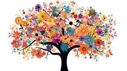 Poster - Illustration of abstract tree adorned with colorful flowers