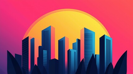 Urban Skyline with Skyscrapers and Trees - Architectural Landscape Design