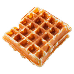 Poster - Crispy golden waffle topped with sweet syrup, isolated on transparency background. Perfect for breakfast or dessert, this delicious treat showcases classic grid pattern and appetizing texture