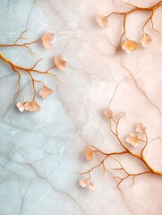 Poster - Elegant marble texture with delicate blush and pale rose hues punctuated by luminous golden veins creating a refined and beautiful backdrop in a serene studio setting