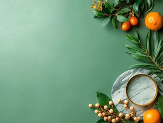 Poster - Elegant marble texture in soothing shades of sage and slate with shimmering gold accents in a minimalist modern interior composition bathed in natural daylight