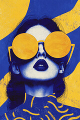 Poster - Vibrant Pop Art Portrait with Bold Blue and Yellow Contrast