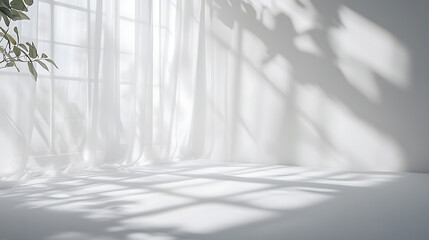 Aufkleber - Minimalistic abstract gentle white background with light and shadow of window curtains on wall